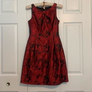 Tommy Hilfiger Deep Red Bouquet Jacquard Dress with Knot Cut Out Neckline Size 2